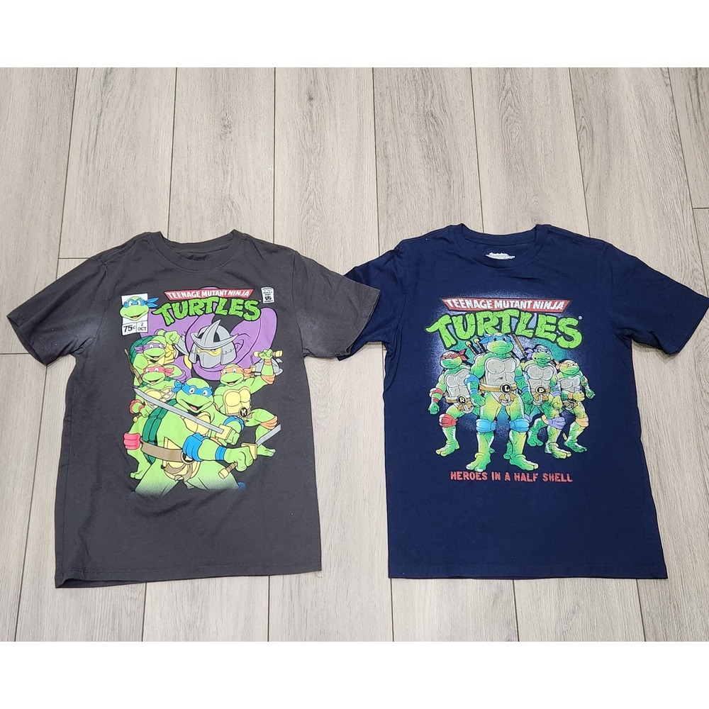 Nickelodeon TMNT Boys Graphic T-Shirt Lot of 2 Navy Grey Size L 10/12 Comic